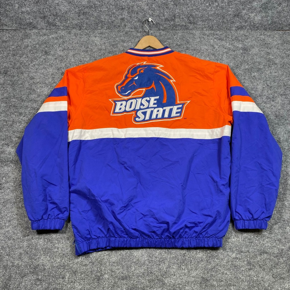 58 Sports Boise State Broncos Pullover Windbreaker Jacket Mens Large Orange Blue